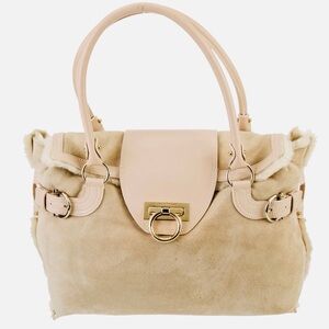 SALVATORE FERRAGAMO Sofia Shearling/ Suede Leather Bag! Rare. Like New!
